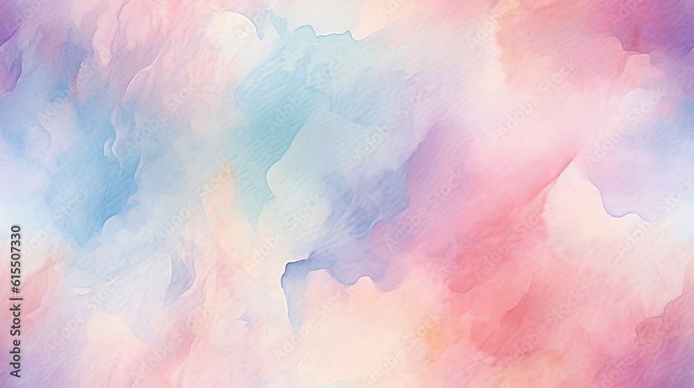 Seamless pattern background inspired by the art of watercolor painting with soft blended strokes in a variety of pastel shades