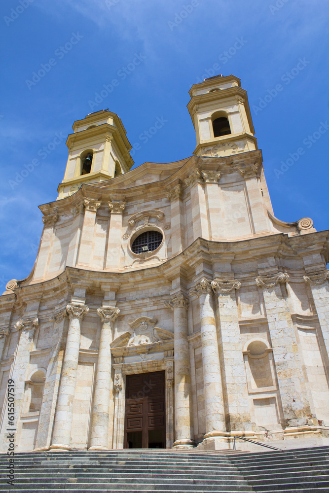 View of church on the summer day. Close-up. Cagliari. Italy.