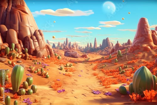 Fantastical 3D Cartoon Desert on an Alien Planet for Kids' Animation generative AI