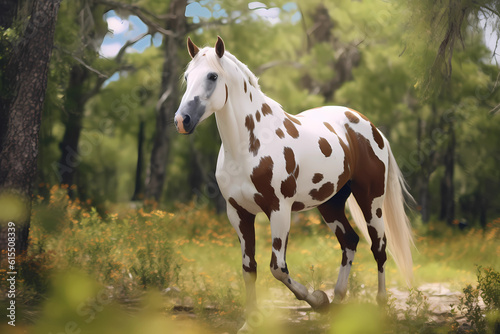 American Paint Horse - United States - Known for their colorful coat patterns  Paint Horses are versatile and excel in both Western and English disciplines  Generative AI 