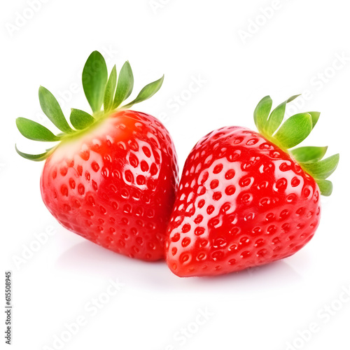 Whole strawberry and sliced half strawberry. Set of fresh red ripe mellow berry on white background.