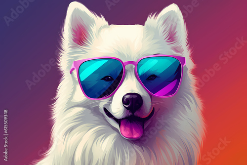 Cute Samoyed wearing Sunglasses, Colorful Background, AI-Generated Image   © WholesomeArtist