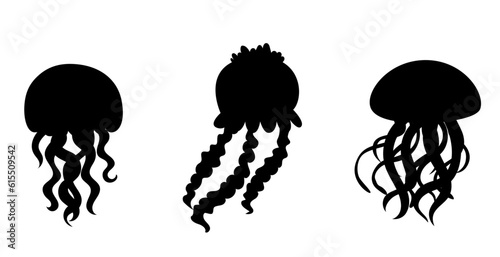 Jellyfish set vector silhouettes

