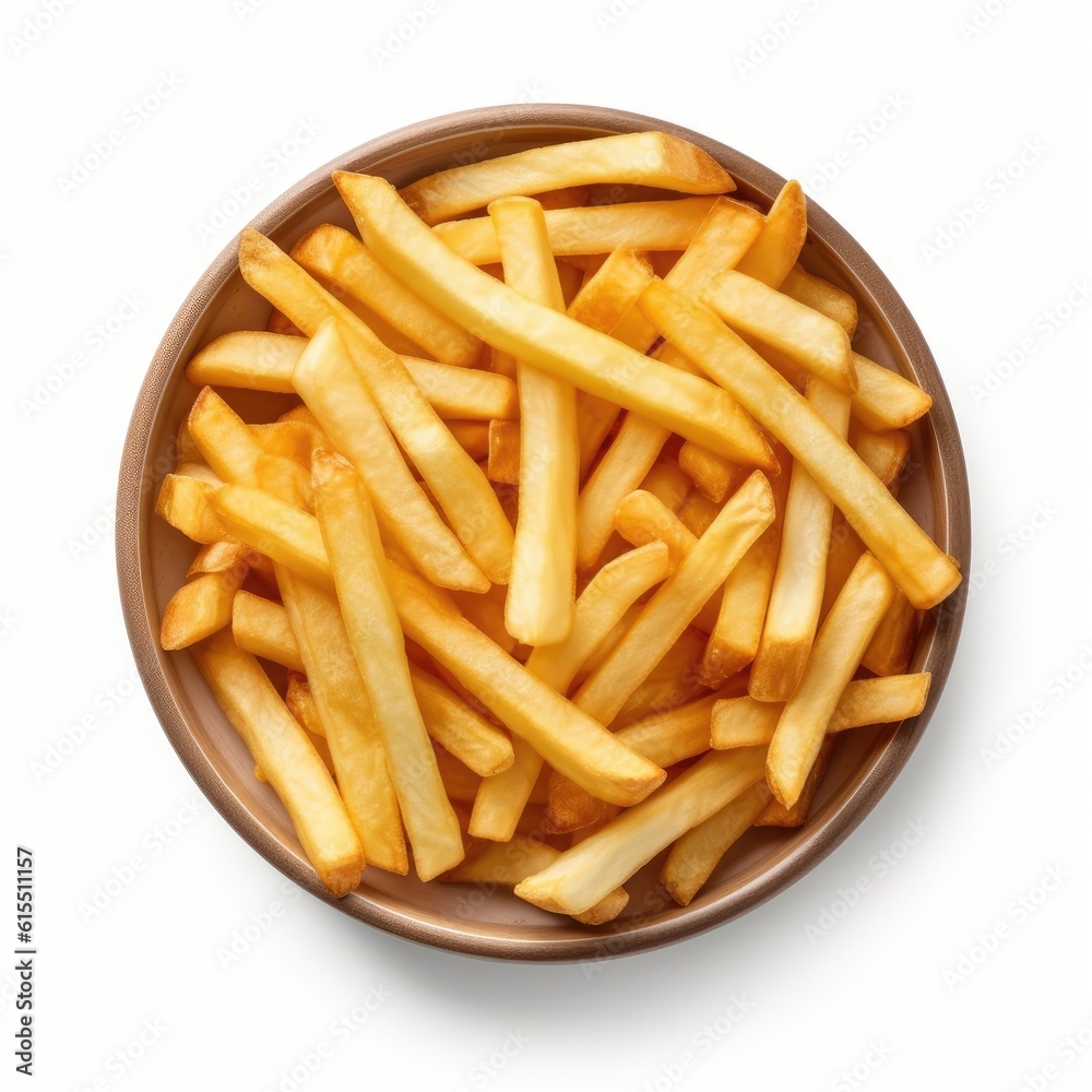 Pile of golden French fries on white background Pile of golden French fries on white background