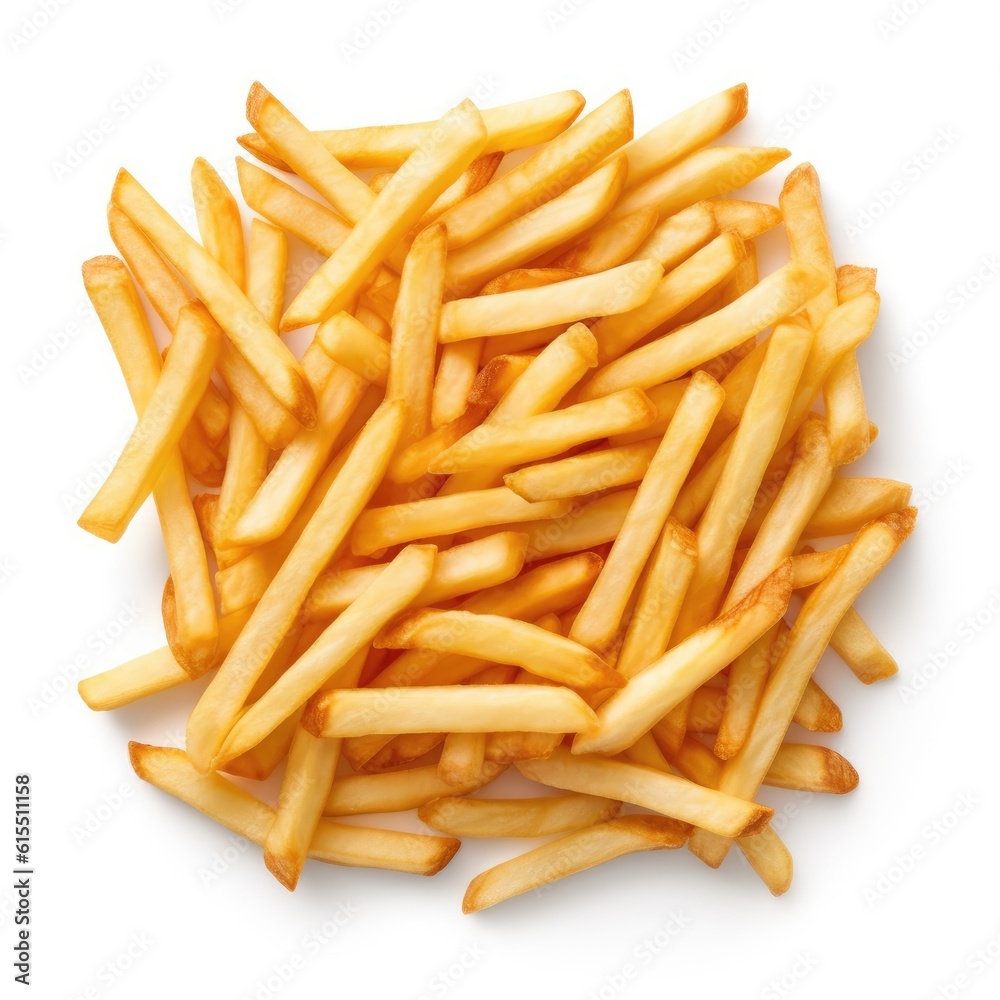Pile of golden French fries on white background Pile of golden French fries on white background