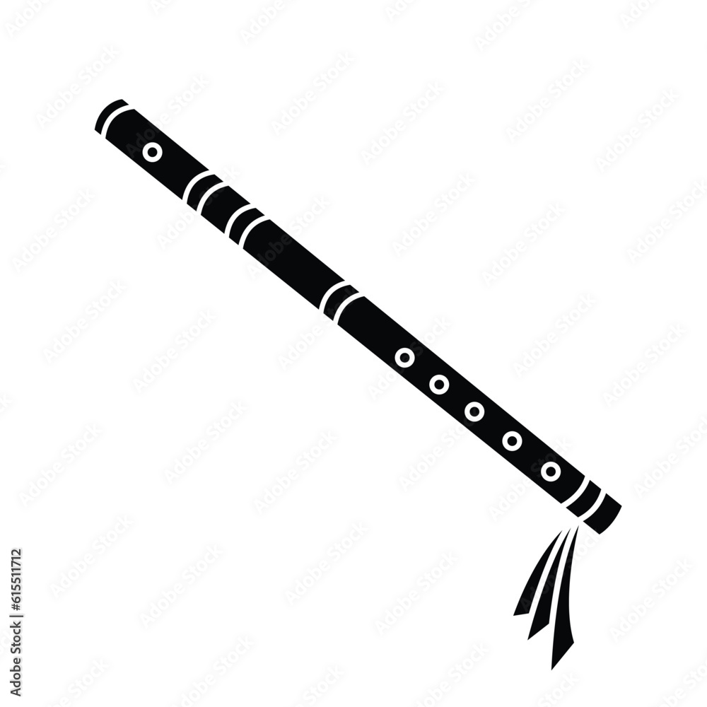 Bamboo flute musical instrument vector icon black silhouette without