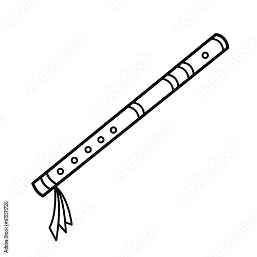 Bamboo flute musical instrument vector icon outline isolated on square white background. Simple flat minimalist musical instruments items drawing.