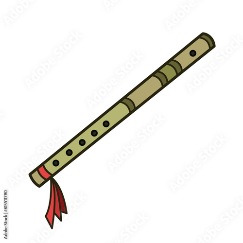 Bamboo flute musical instrument full colored green vector icon outline isolated on square white background. Simple flat minimalist musical instruments items drawing.