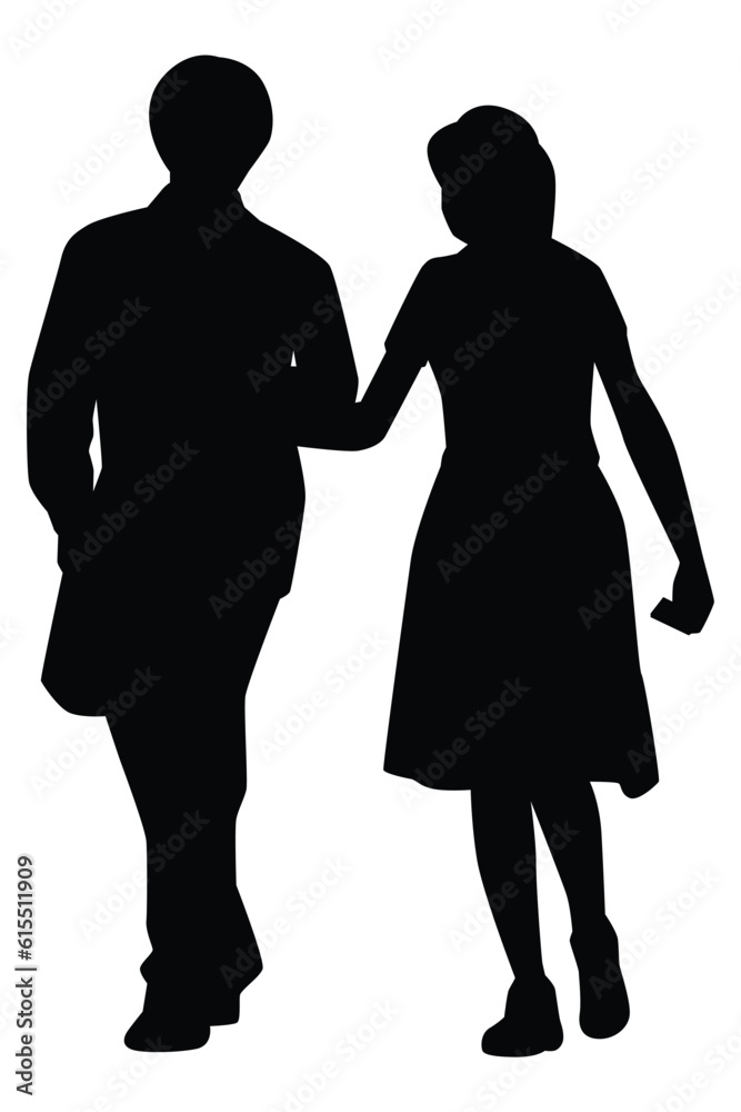 Lover couple silhouette vector on white background ,people in black and white, illustration for creative content.