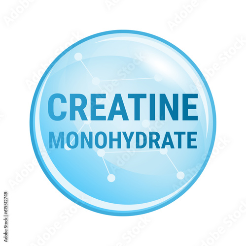 Vector icon or symbol of creatine monohydrate isolated on white background. Amino acid, supplement used to gain muscle, improve performance, increase strength in sports and exercise especially workout