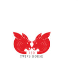 Twin horse head logo, animal vector illustration