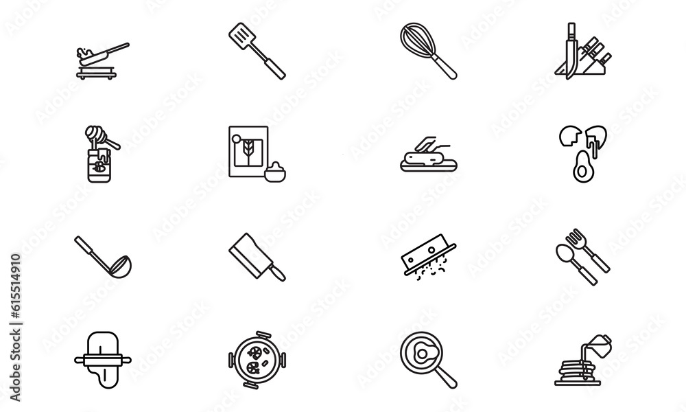 Cooking and kitchen icon collection, Fork, spoon and knife line icons, vector. Cooking and kitchen icon collection, Fork, spoon and knife line icons, vector.