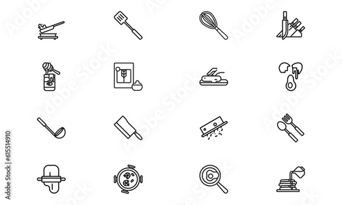 Cooking and kitchen icon collection, Fork, spoon and knife line icons, vector.