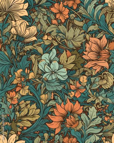 Seamless pattern with beautiful flowers in neutral pastel colors, generative ai © Henryzoom