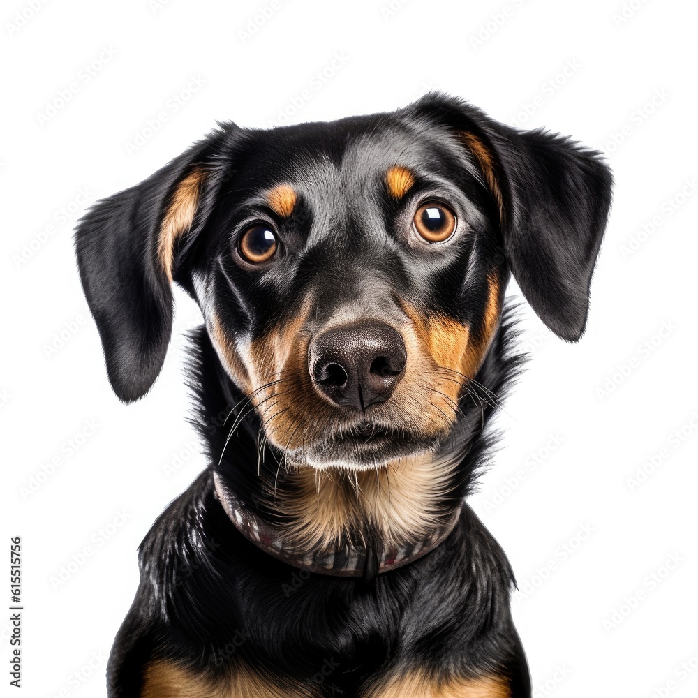 Smiling Brown Dog Standing Against White Background generative AI
