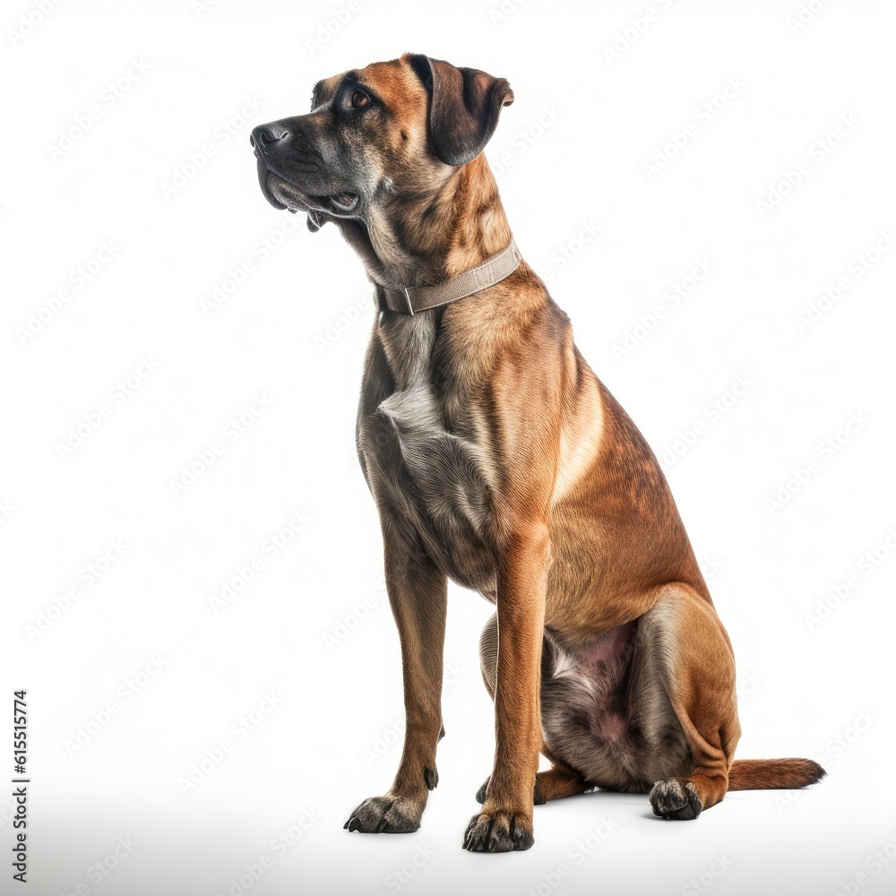 Smiling Brown Dog Standing Against White Background generative AI