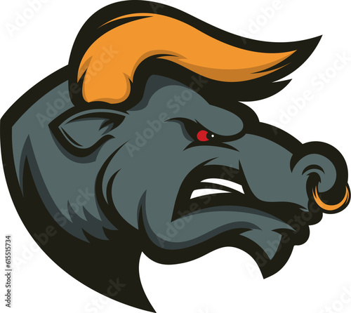 Bull mascot. Emblem for sport team or club. Design element for logo, label, emblem, sign, badge.  Vector illustration.
