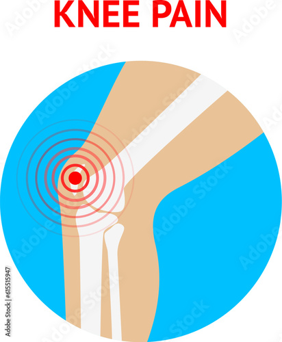 Knee pain. Knee pain icon isolated on white background. Human knee. Vector design element.