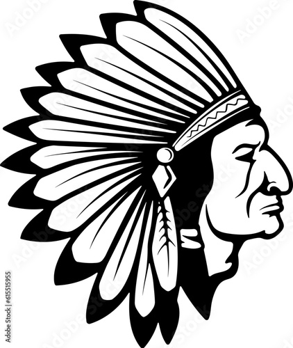 Indian Head Concept. Design element for logo, label, emblem, sign, brand mark, poster, t-shirt print. Vector illustration.