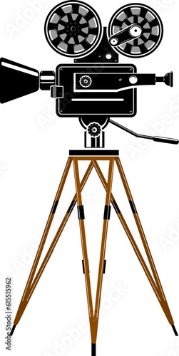 Movie camera isolated on white background. Design elements for poster, flyer. Vector illustration.