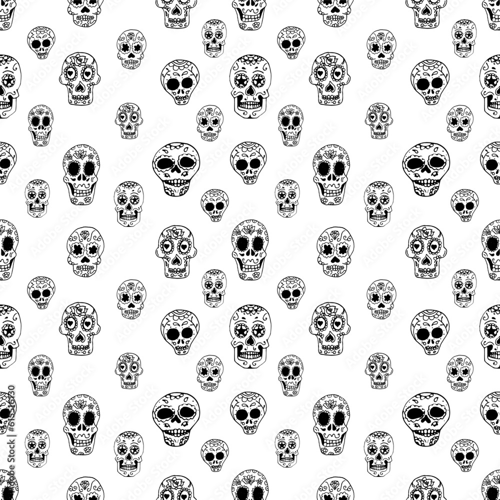 Seamless pattern with sugar skulls. Design element in vector.