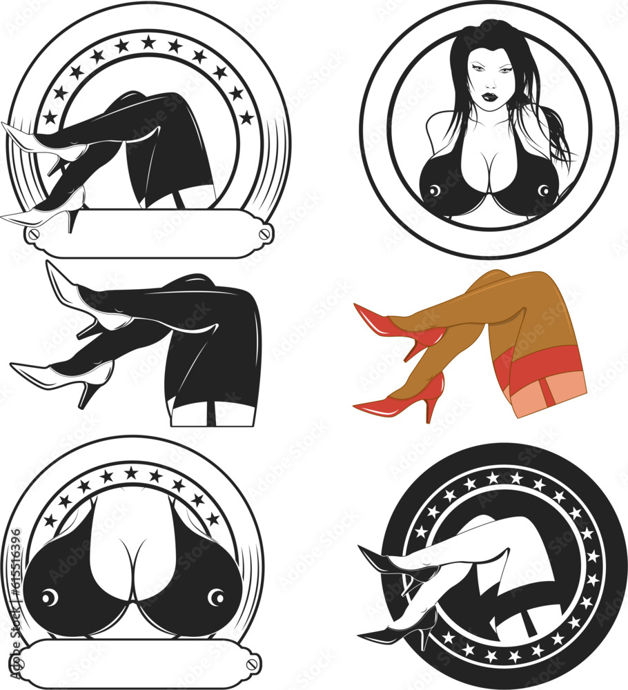 Strip club labels templates. Design elements for logo, label, emblem ...
