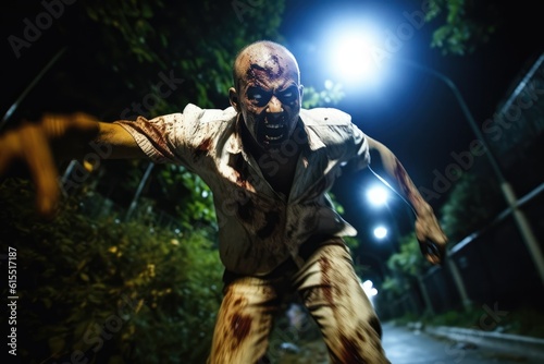 Scary Dead Zombie Running Toward the Camera Outdoors generative AI