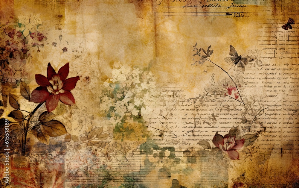 Naklejka premium Vintage background with flowers, ai generative