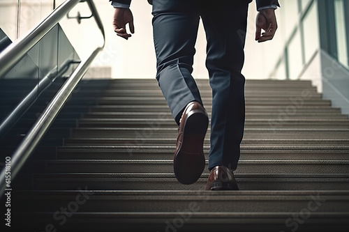 Elevating Success Close-up of Young Businessman Sprinting Up Stairs in Office. created with Generative AI