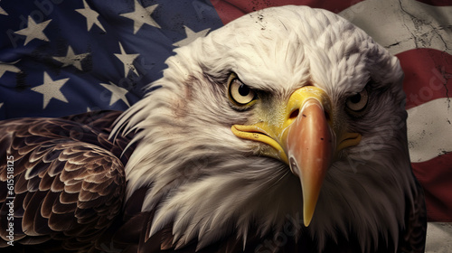 An eagle and an American flag, patriotism. patriot. homeland. love to the united states horitontal image created with artificial intelligence photo