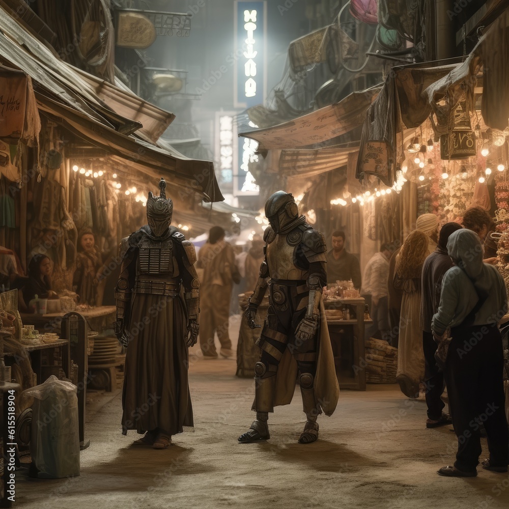 Mysterious Market in a Sci-Fi City generative AI. Mysterious Market in a Sci-Fi City generative AI.