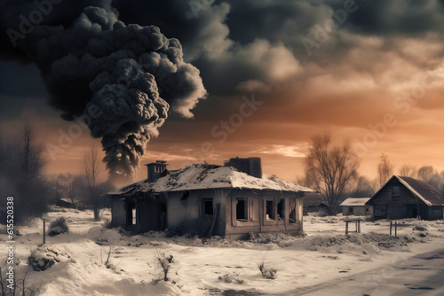 Generative ai nuclear winter and atomic explosion consequences. Man in gas mask