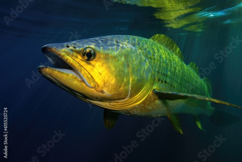 Mahi-Mahi Tropical Fish Swimming in a Tropical Aqua-Marine Blue Sea