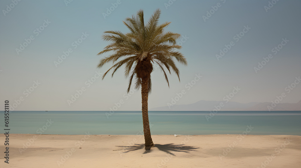  Shade of a palm tree on the beach. IA generative.