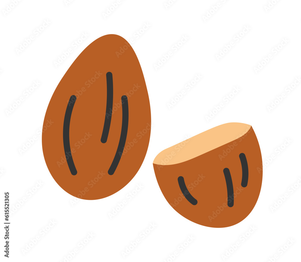 Fototapeta premium Almond Nuts. Natural healthy food. Flat cartoon style vector illustration isolated on white background.