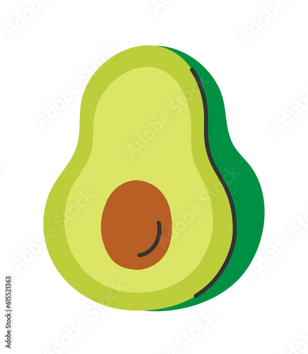 Ripe avocado. Natural healthy fruit. Flat cartoon style vector illustration isolated on white background.