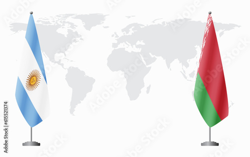 Argentina and Belarusian flags for official meeting