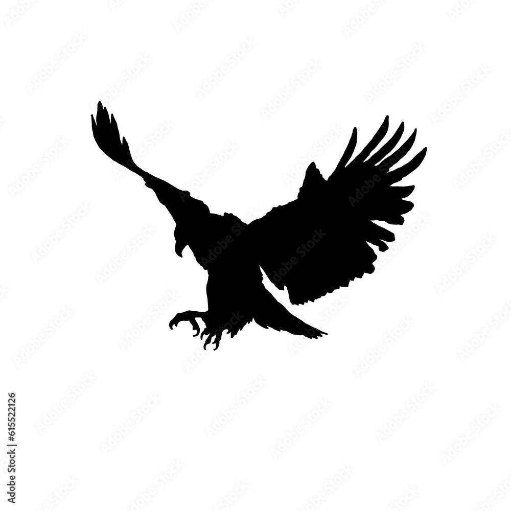Obraz premium Eagle in the sky. Eagle in the sky silhouette. Black and white eagle in the sky illustration.
