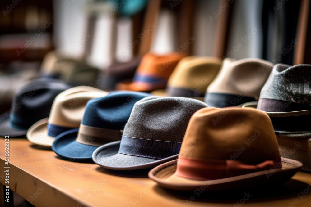Fashionable men's hats in store, Generative AI