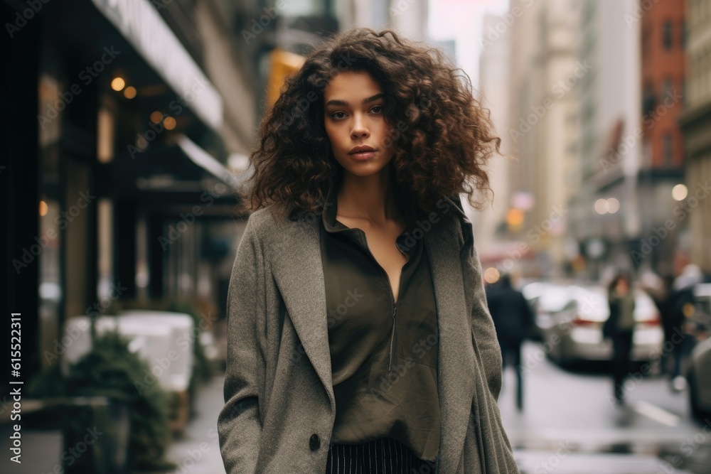 Dynamic urban street style photo. The female model's effortless coolness in the midst of a bustling city. Generative AI Dynamic urban street style photo. The female model's effortless coolness in the midst of a bustling city. Generative AI