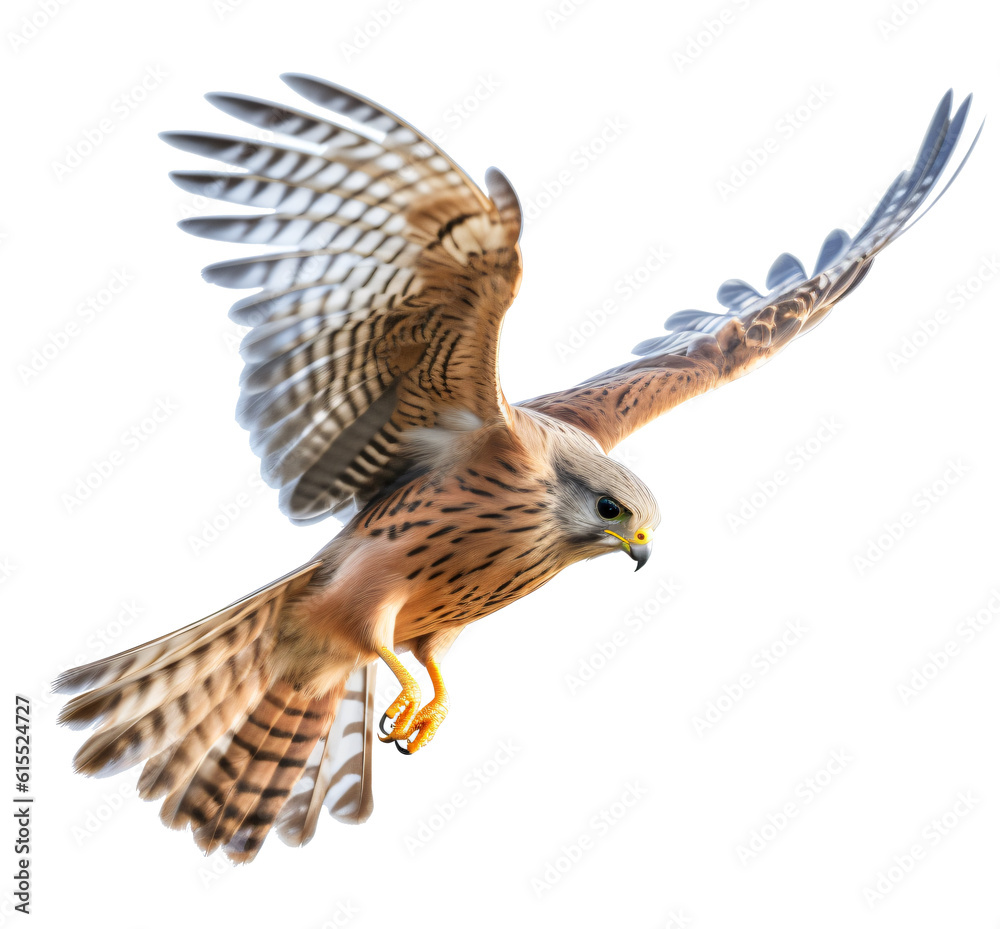 Flying kestrel isolated on the transparent background PNG. AI generative. Flying kestrel isolated on the transparent background PNG. AI generative.