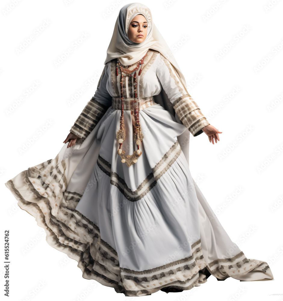 Naklejka premium Woman in arabian dress isolated on the transparent background PNG. AI generative. 