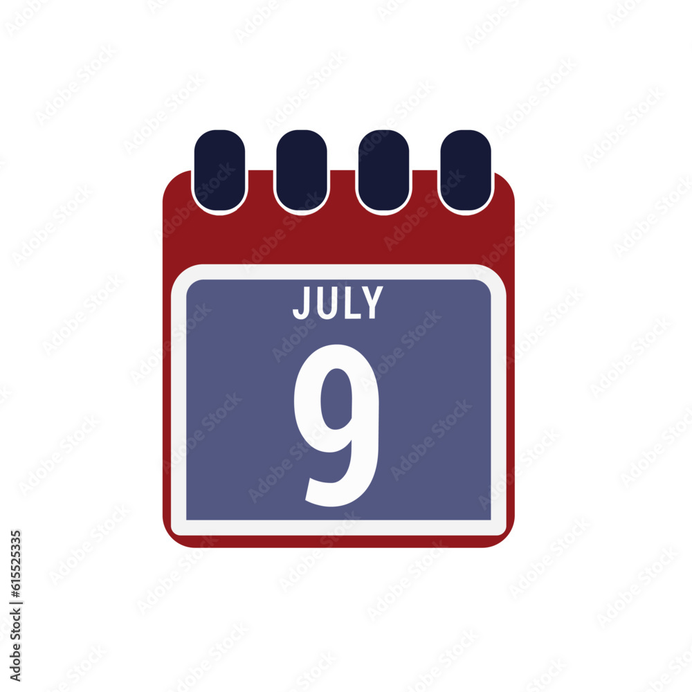 Calendar displaying day 9th ( ninth ) of the July - Day 9 of the month. illustration, vector Calendar displaying day 9th ( ninth ) of the July - Day 9 of the month. illustration, vector
