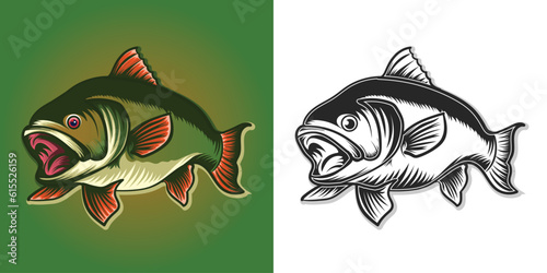 Big mouth fish vector design illustration set with black and white.