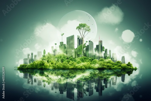 3D style, World of the global environment surrounding a green, landscape earth globe concept, AI Generative © MdKamrul