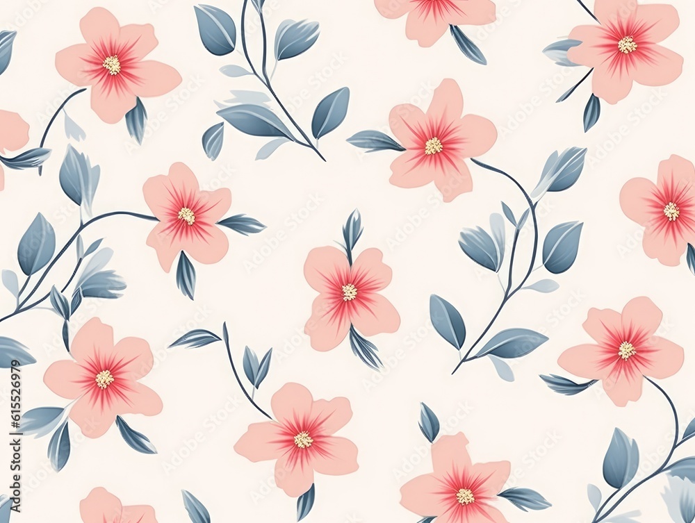 Wallpaper pattern of a small separated flower in pastel color, art, seamless illustration, and minimalist style. Generative AI