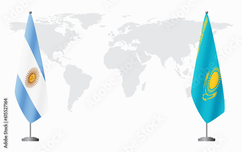Argentina and Kazakhstan flags for official meeting