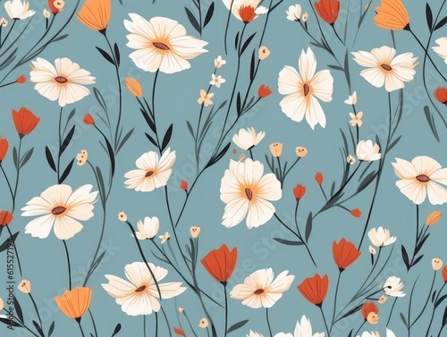 Wallpaper pattern of a small separated flower in pastel color, art, seamless illustration, and minimalist style. Generative AI