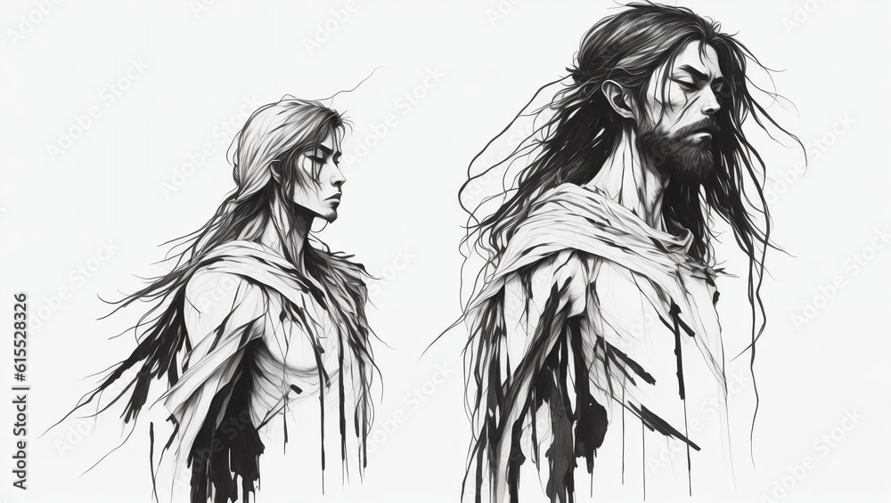 Jesus Ink Drawing Tattoo Side Portrait generative AI Jesus Ink Drawing Tattoo Side Portrait generative AI