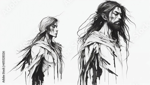 Jesus Ink Drawing Tattoo Side Portrait generative AI